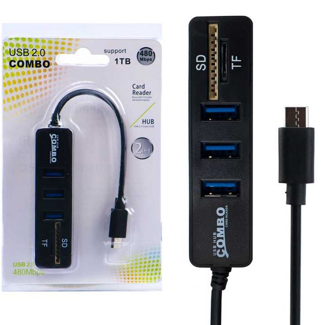 هاب usb+رم ریدر+ OTG سیم دار کمبو type-c
