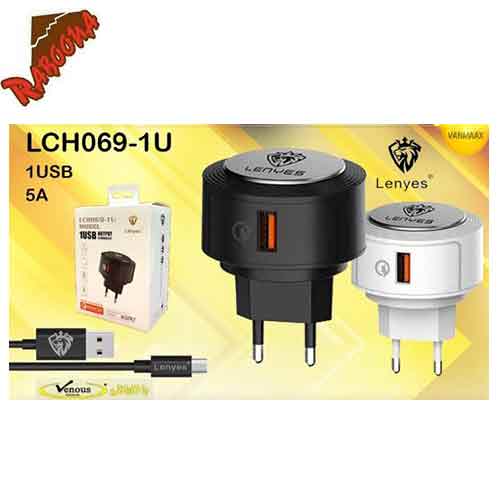 شارژر تک پورت با کابل اندروید 5A Lenyes LCH069-1U QC3